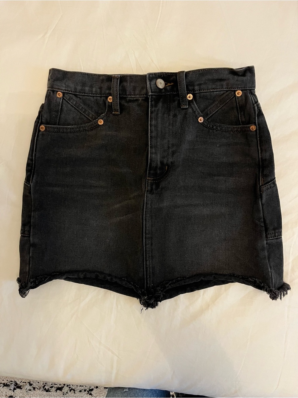 Pistola Black Denim Mini Skirt with Frayed Hem